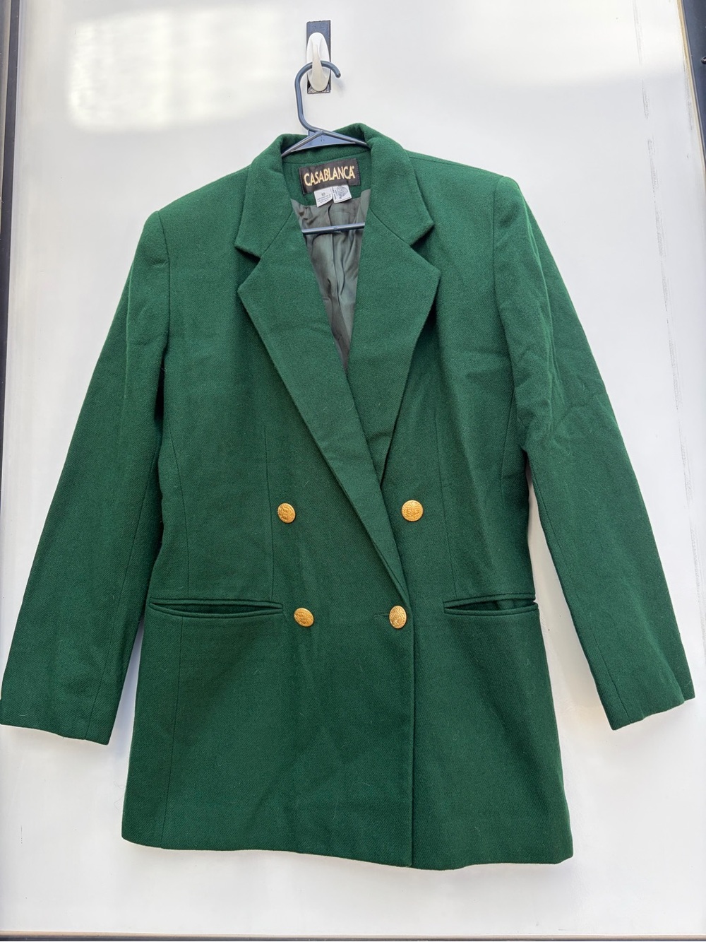 Casablanca Green 100% Wool Coat Preppy Business Casual Double Breasted Size 10